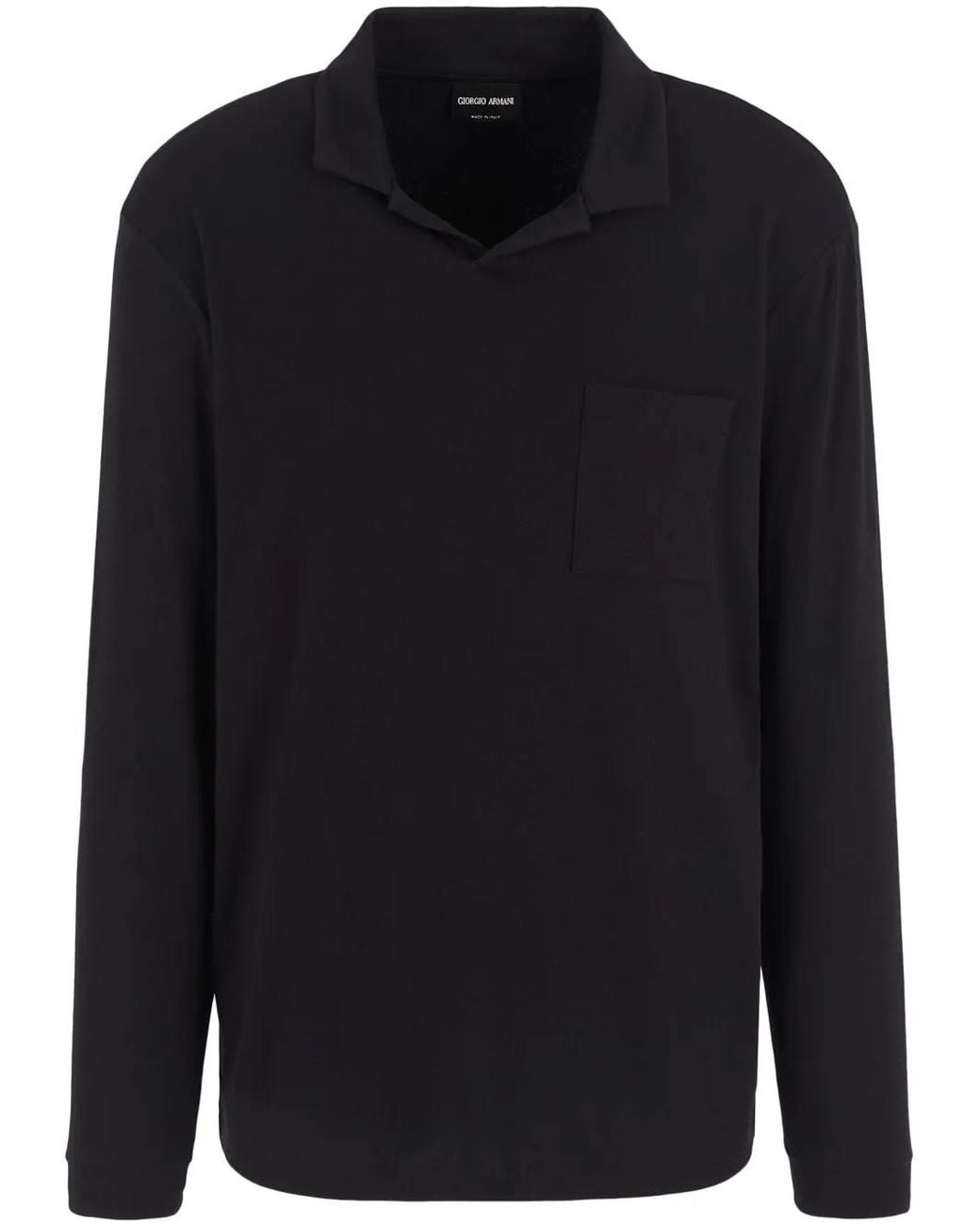 Giorgio Armani Blue Cotton-Blend Long-Sleeved Polo Shirt for men
