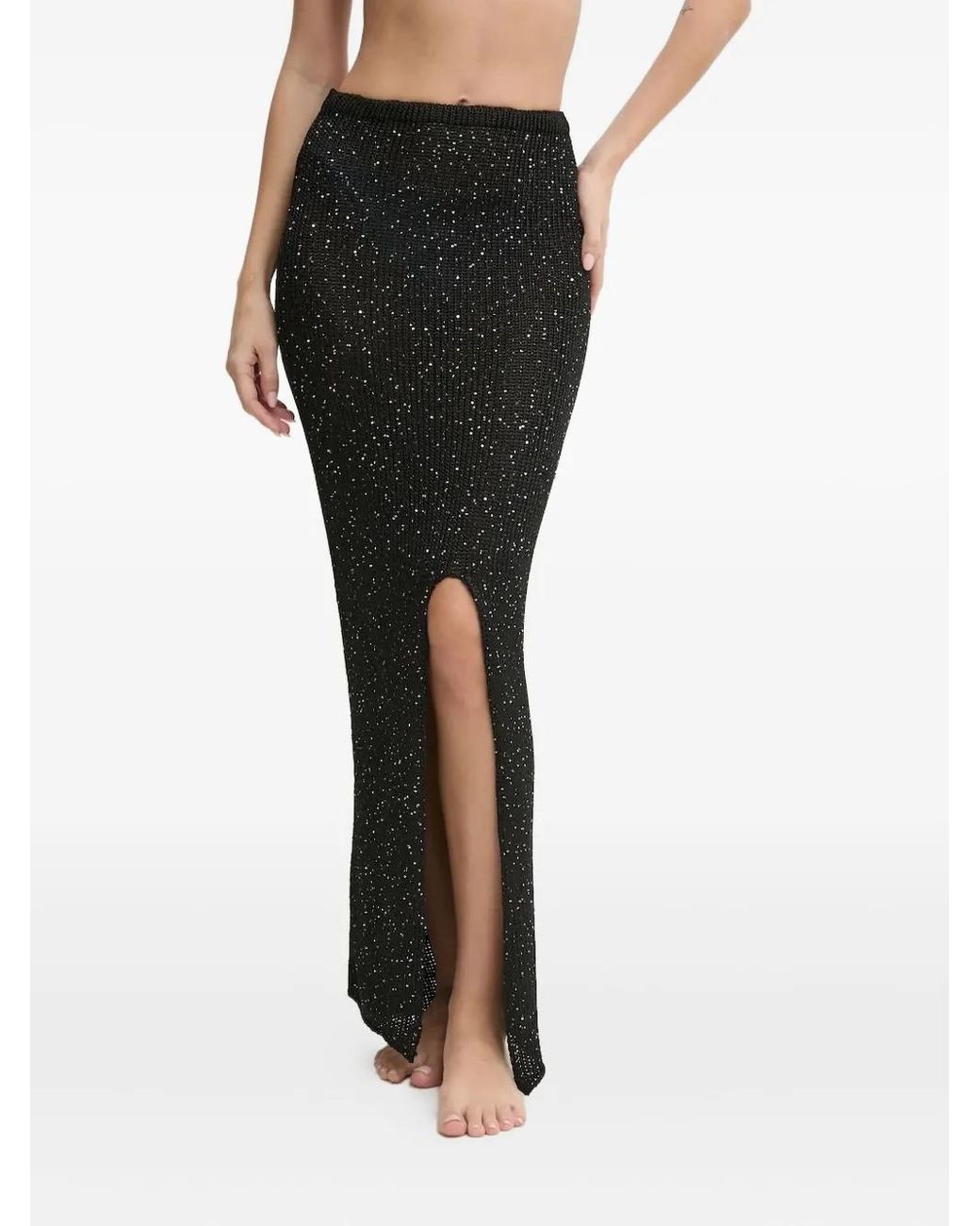 Paramidonna Black Bruna Sequin-Embellished Split Skirt