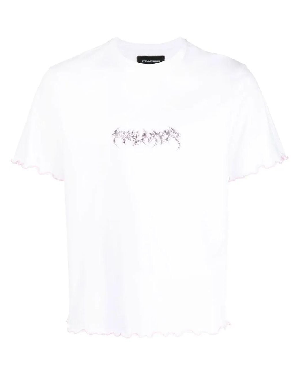 Palmier White Logo-Print Fluted-Hem T-Shirt for men
