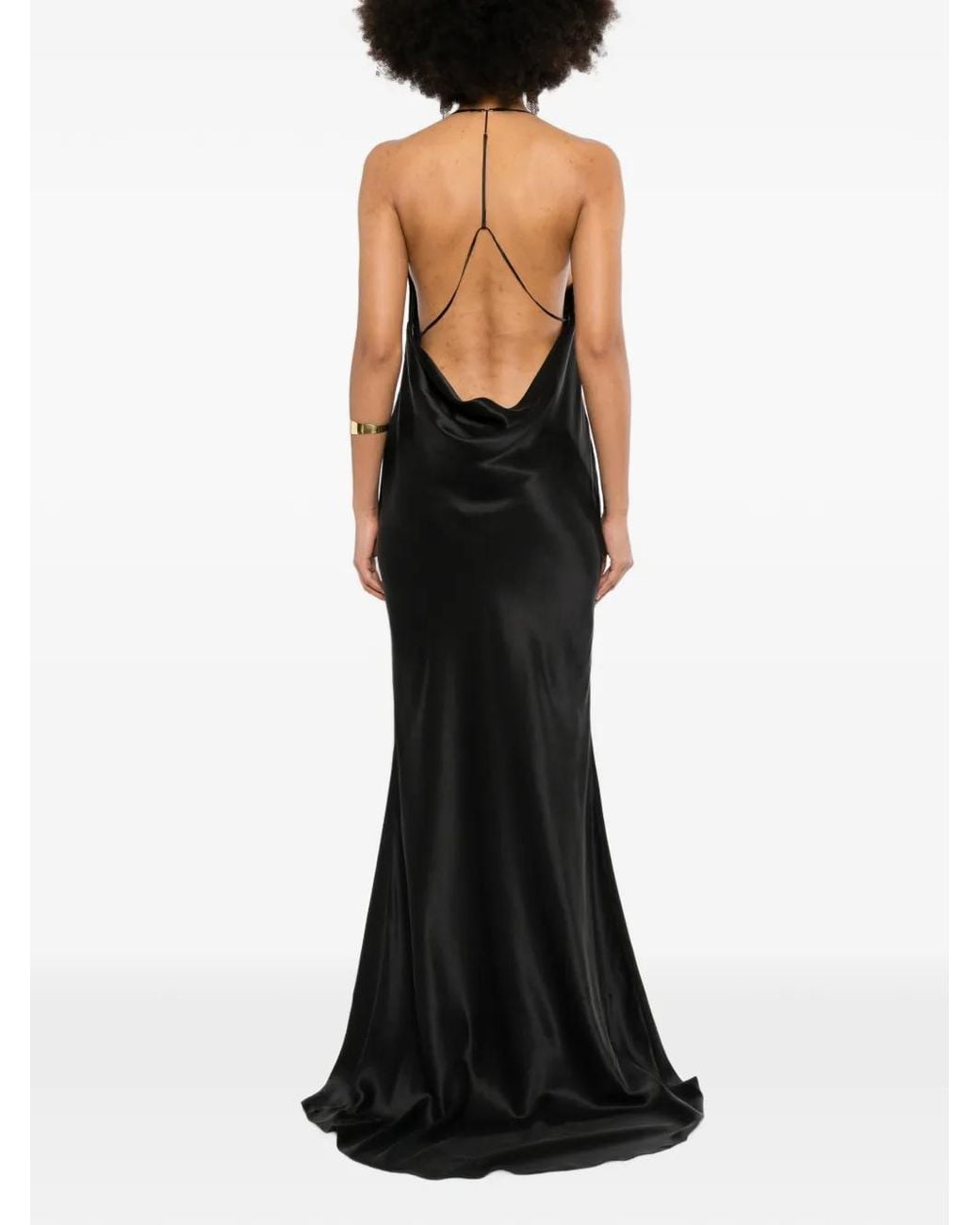 Tom Ford Black Peach-Feel Silk Satin Halterneck Evening Dress