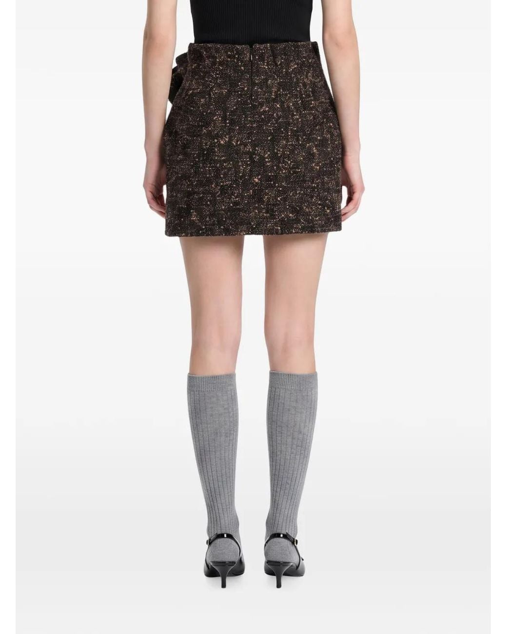 Magda Butrym Black Minijupe En Tweed À Appliqués Fleurs