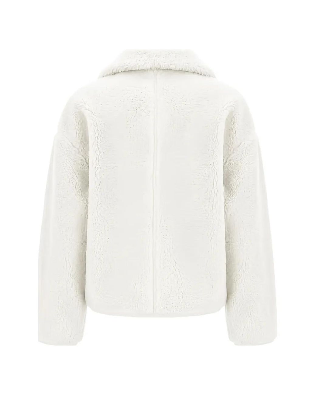 Pinko White Shearling-Effect Pea Coat