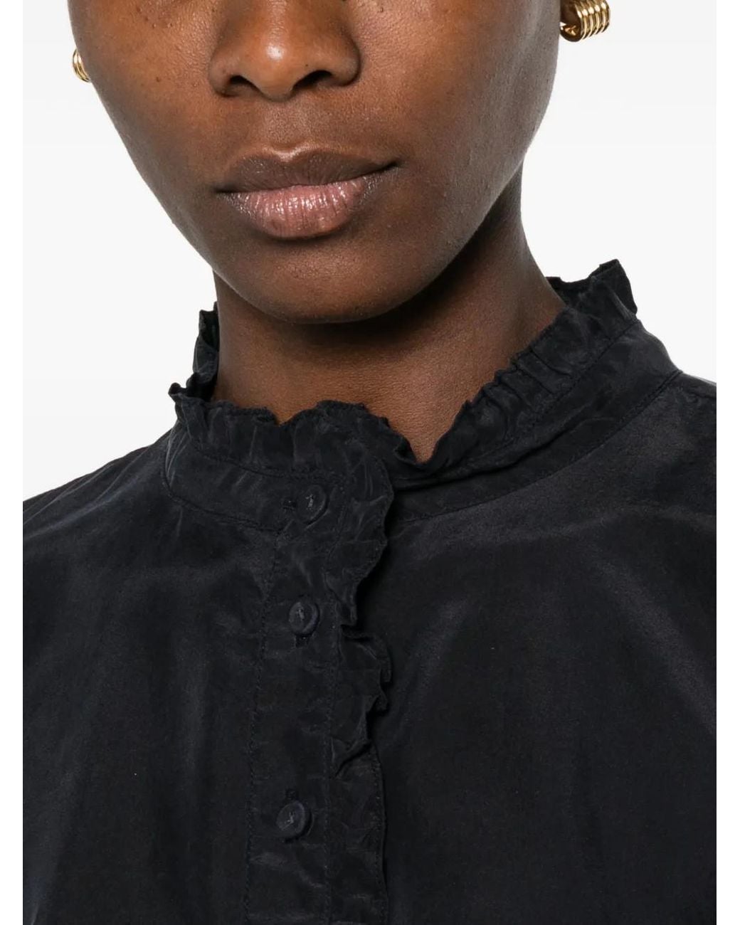 Forte_forte Black Ruffled-Trim Long-Sleeve Blouse