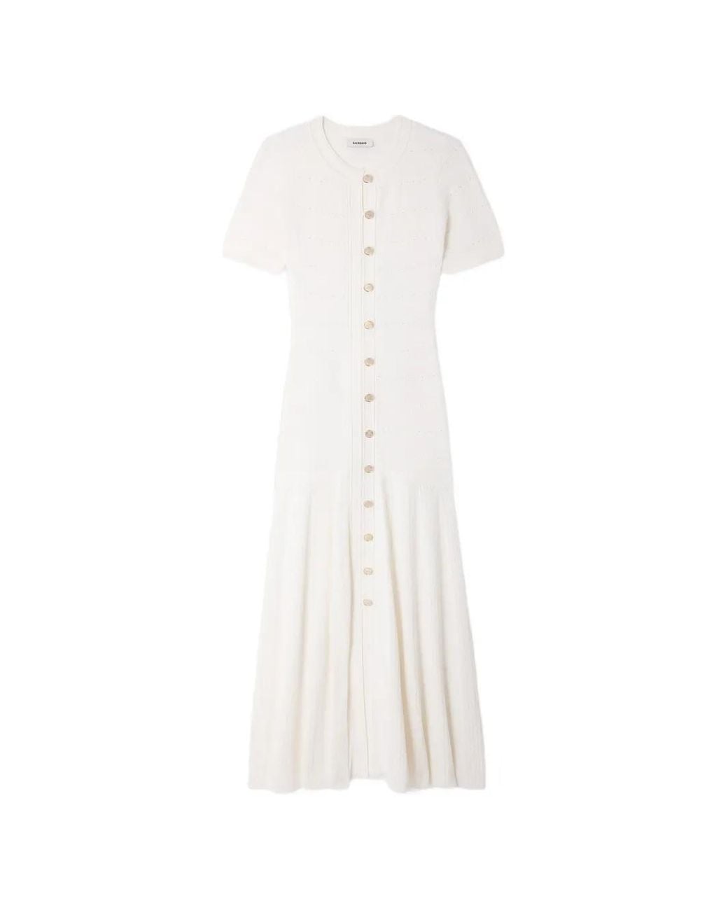 Sandro White Midi Button Knitted Dress