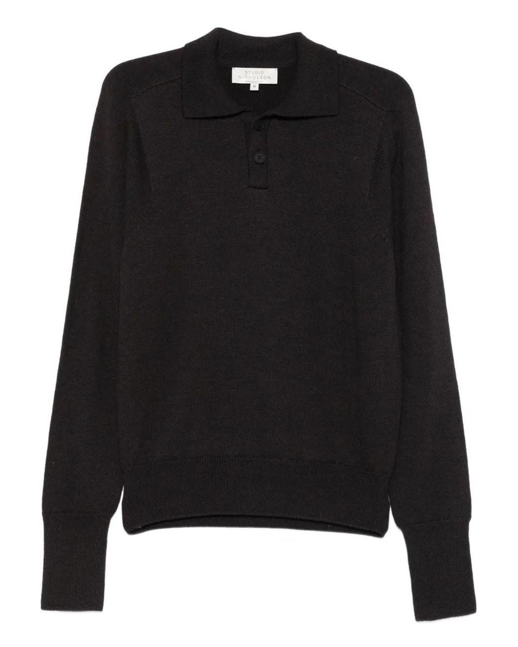 Studio Nicholson Black Sark Polo Two-Button Jumper