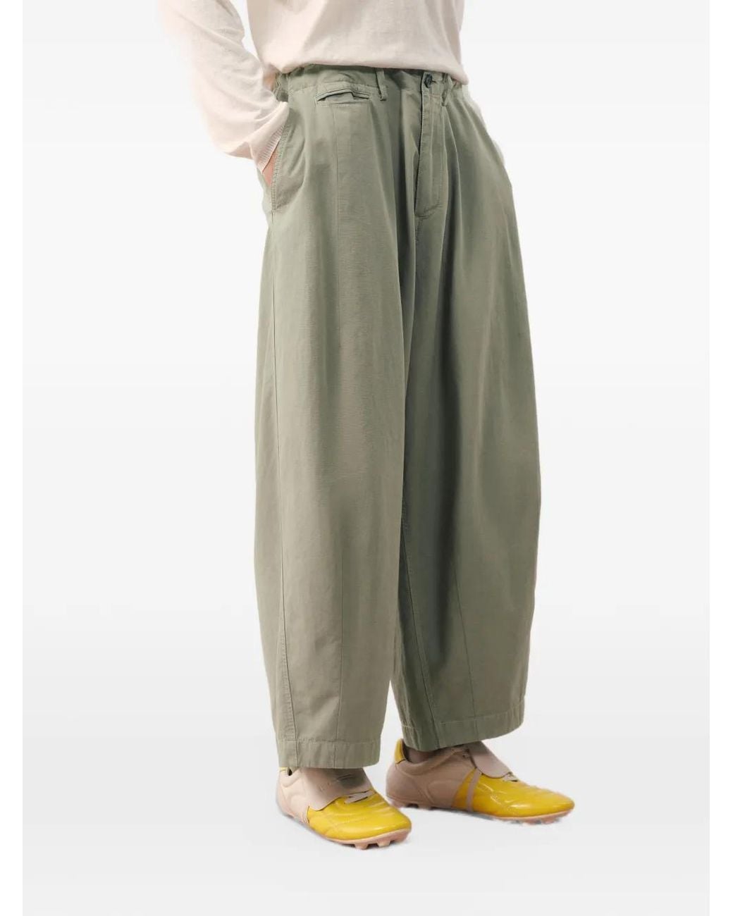 CROQUIS Green Rear Elatic Waistband Wide-Leg Trousers for men