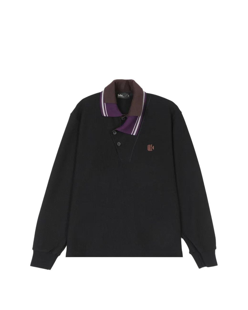 Kolor Black Asymmetric Long-Sleeve Polo Shirt for men
