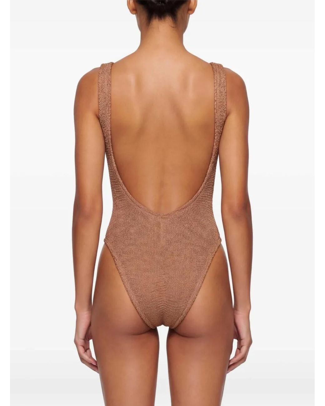 Hunza G Brown Open-Back Crinkled-Finish Swimsuit