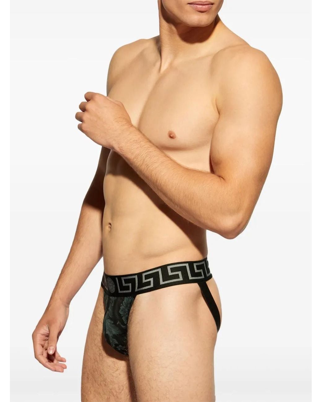 Versace Black Barocco Stretch-Cotton Jockstrap for men