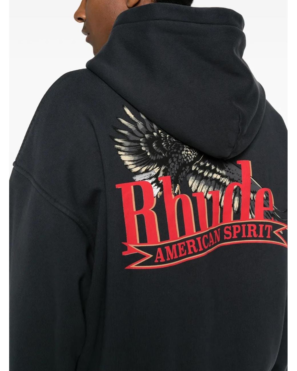 Rhude Black Graphic-Print Zip-Up Hoodie for men