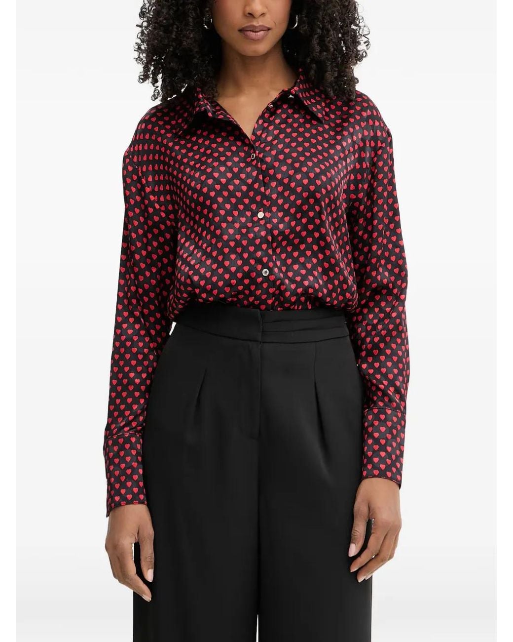 Morgan Red Heart-Print Button-Up Shirt
