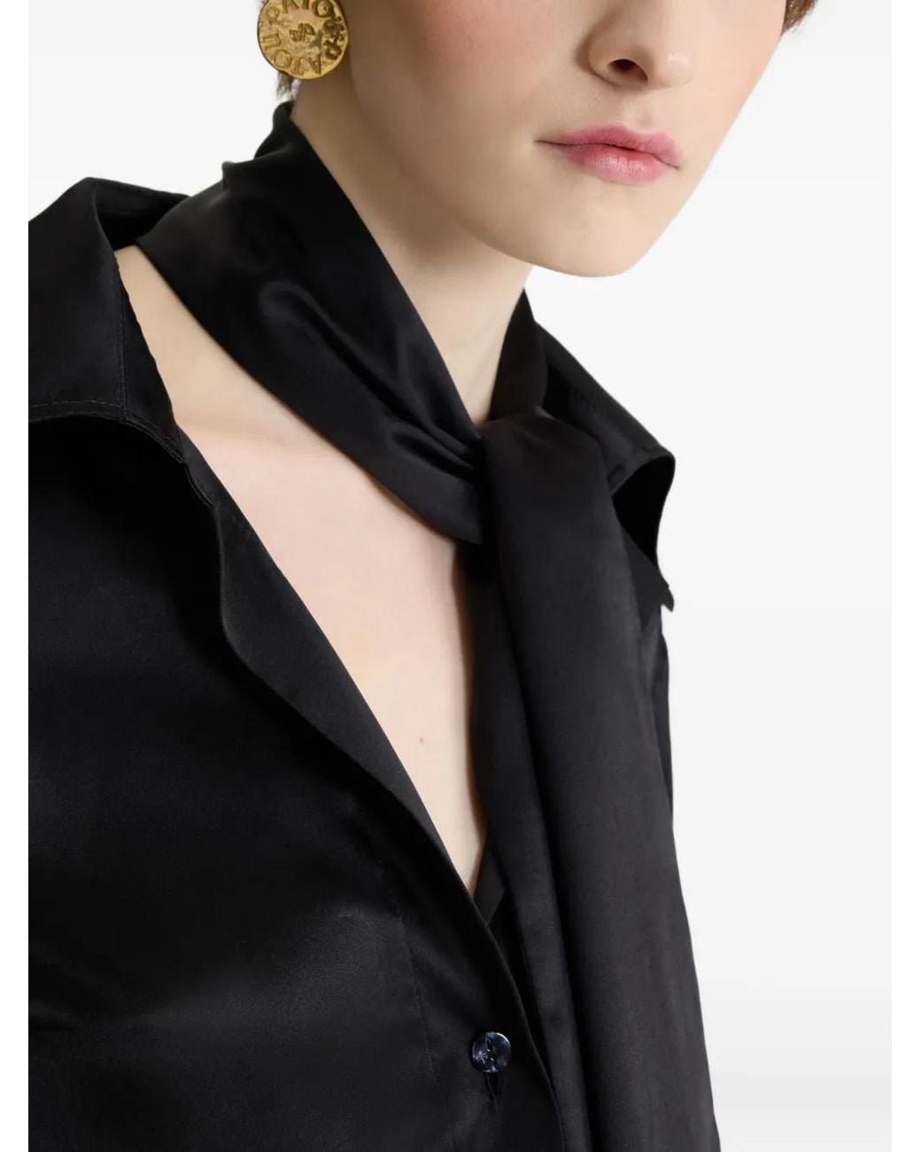Patou Black Wide-Collar Silk Blouse