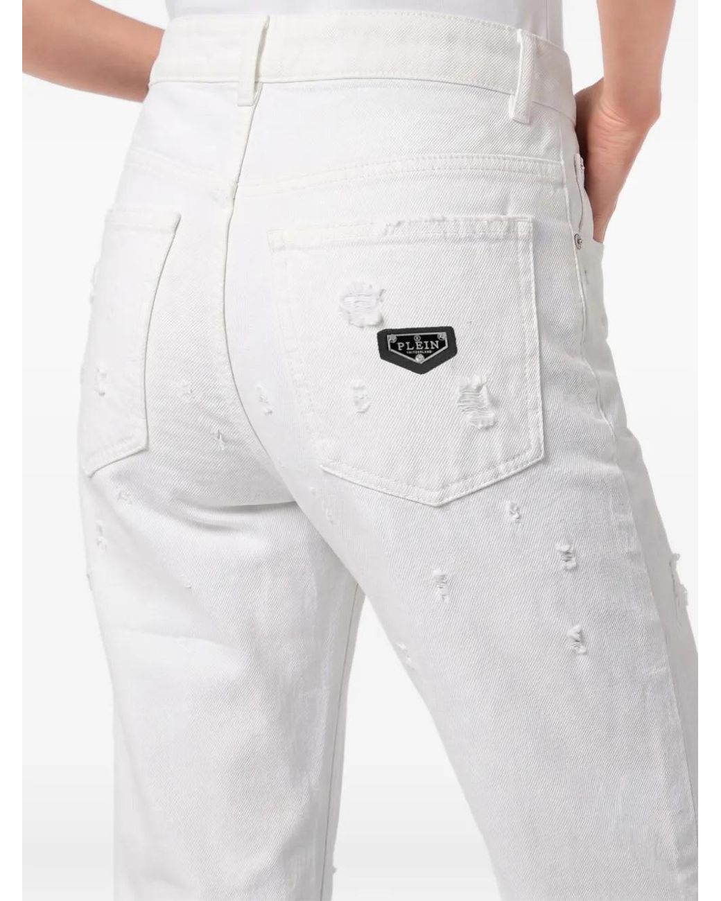 Philipp Plein White Straight-Fit Jeans Mini Raw-Edge
