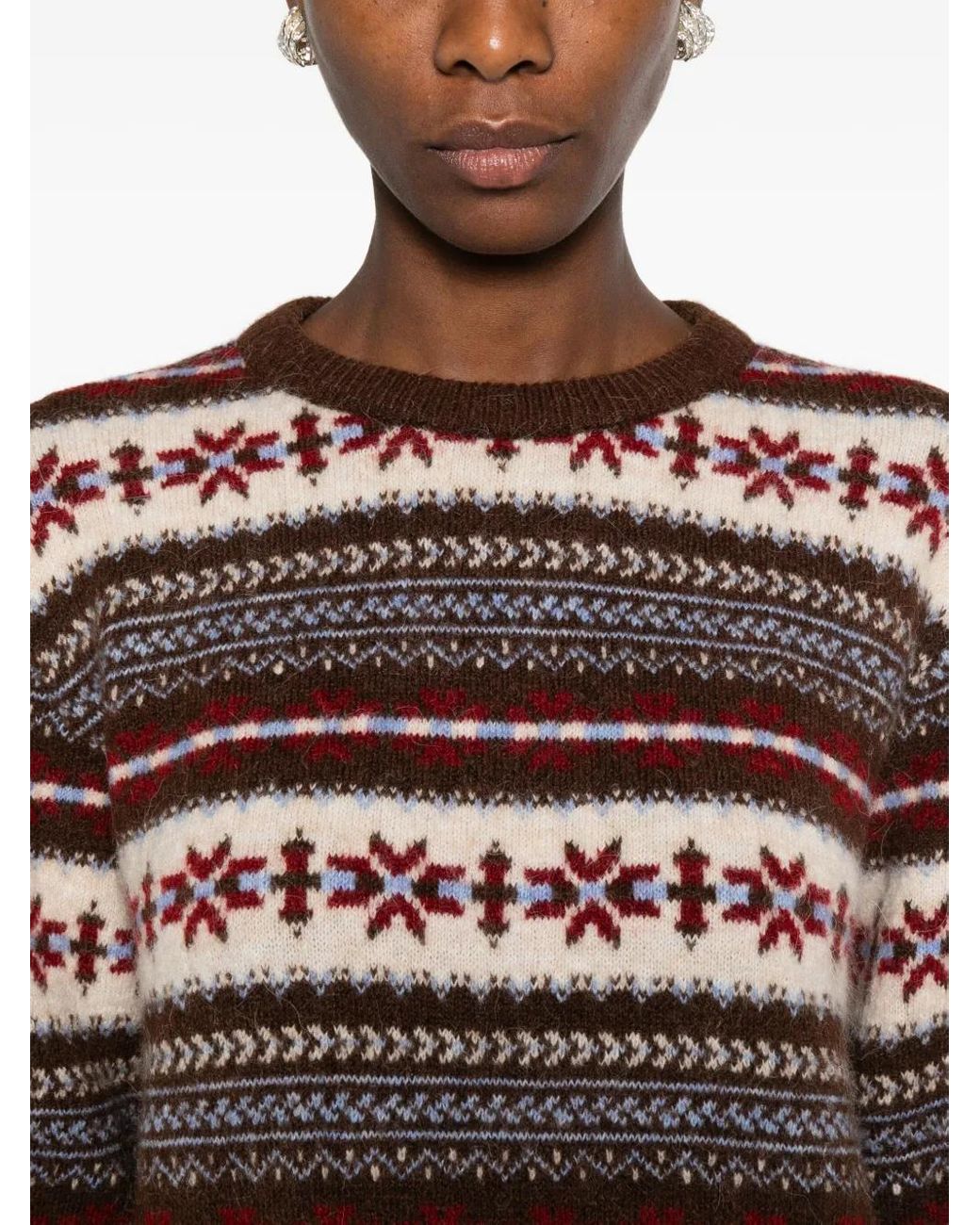 DUNST Brown Fairisle-Pattern Crew-Neck Sweater