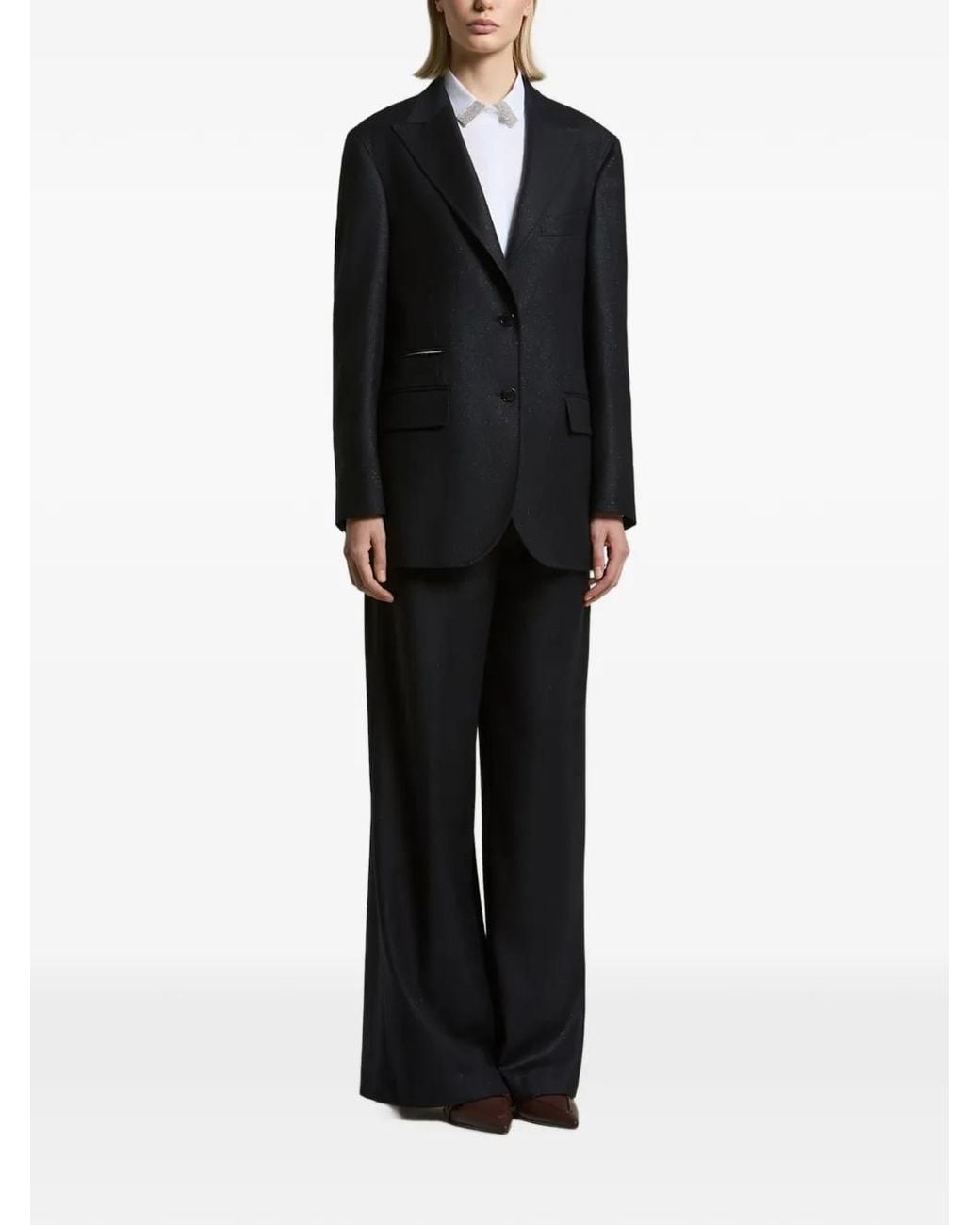 Peserico Black Glitter-Effect Single-Breasted Blazer
