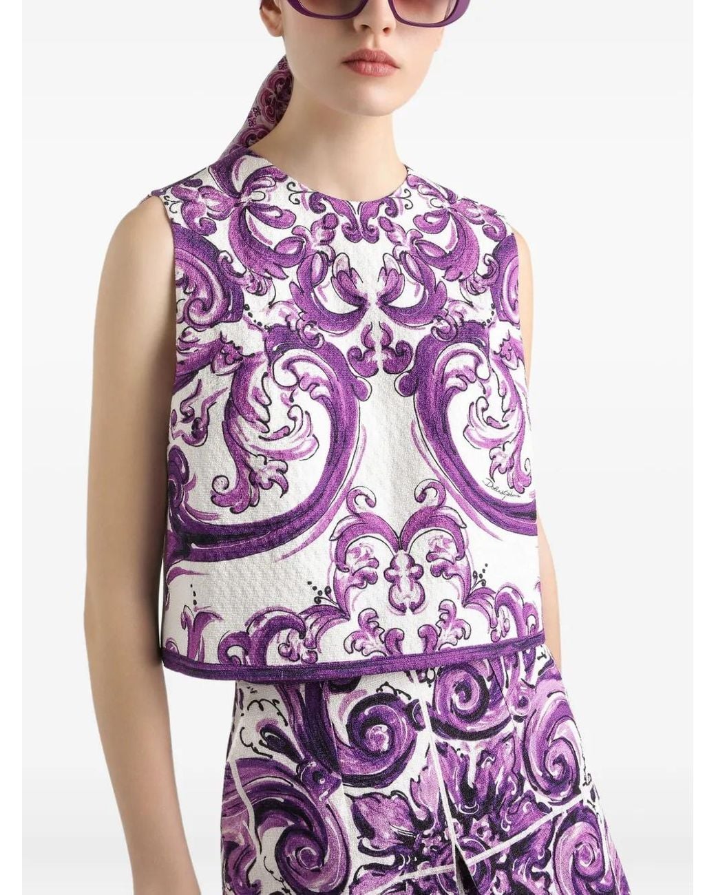 Dolce & Gabbana Purple Majolica-Print Mat Top