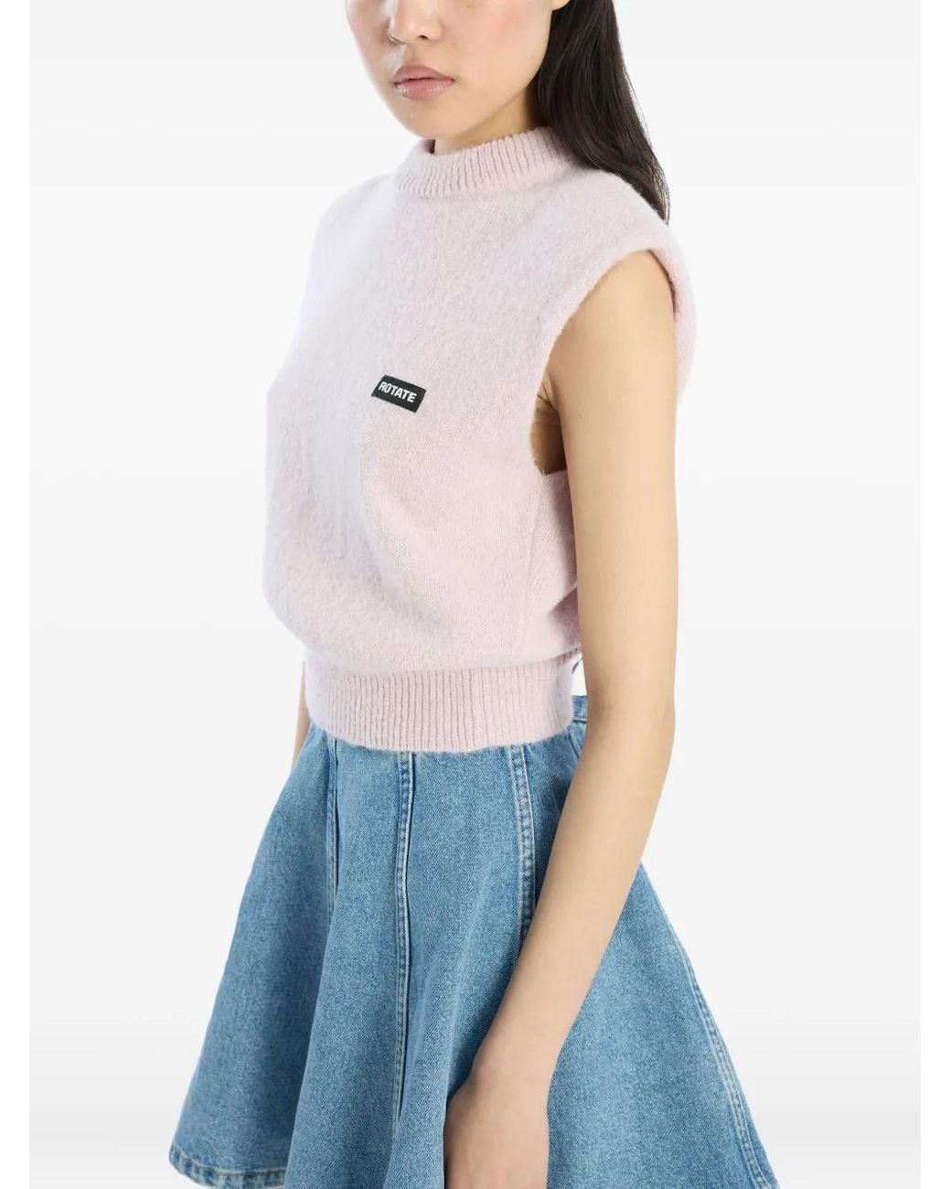 ROTATE BIRGER CHRISTENSEN Pink Padded-Shoulder Knit Vest