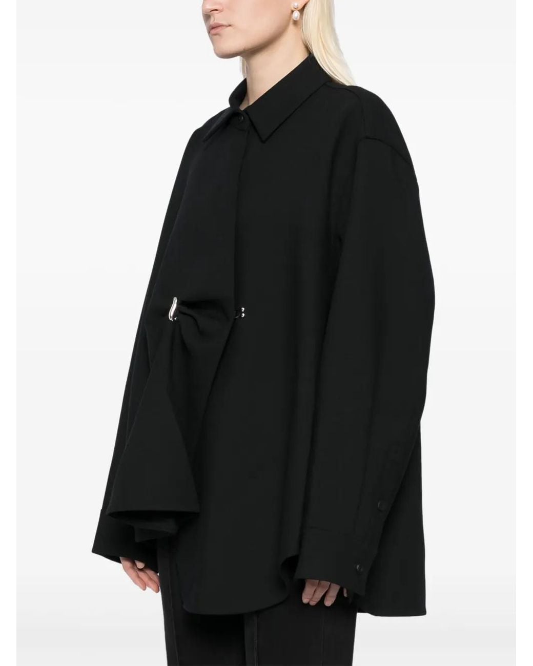 JNBY Black Oversized Wool-Blend Buttoned Shirt Jacket