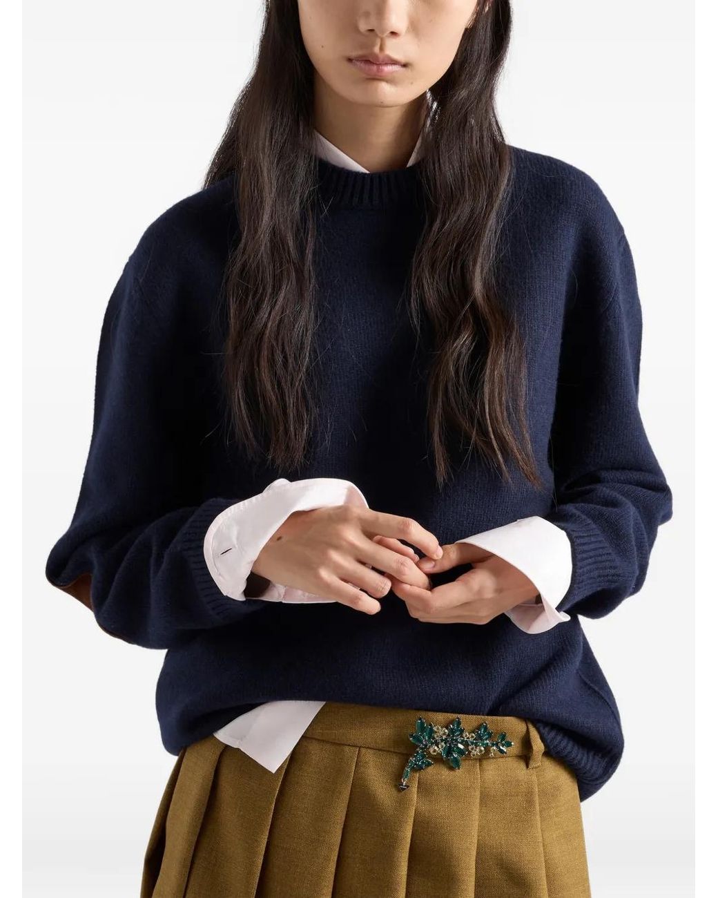 Prada Blue Elbow-Patch Sweater