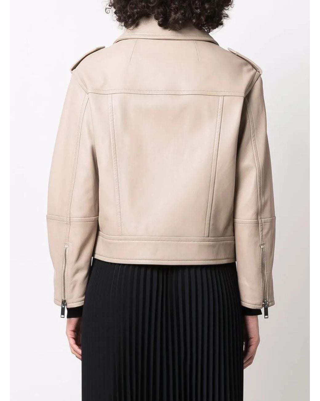 Yves Salomon Natural Zip-Up Leather Biker Jacket
