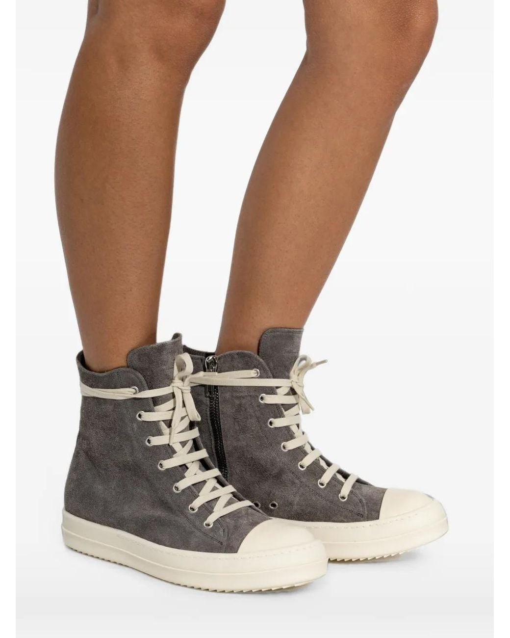 Rick Owens Brown Round-Toe High-Top Sneakers