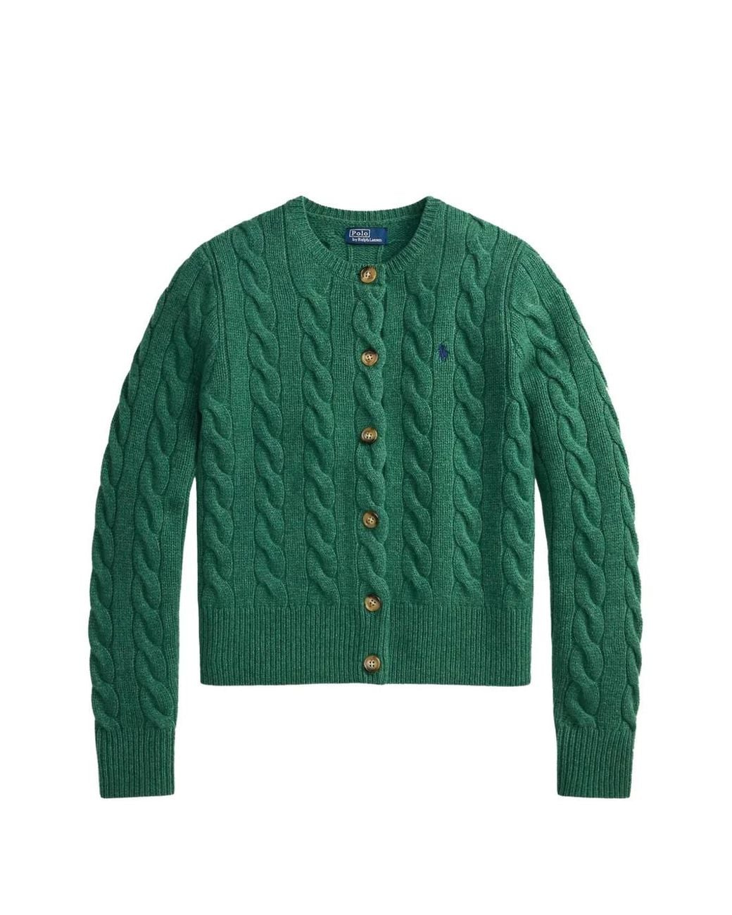 Polo Ralph Lauren Green Cable-Knit Embroidered-Logo Cardigan