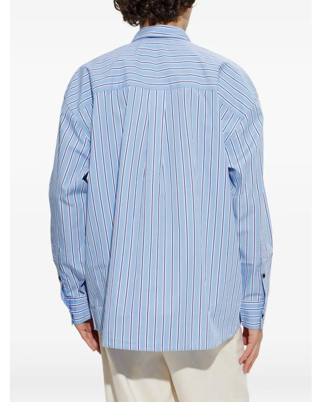 Palm Angels Blue Striped Cotton Shirt for men