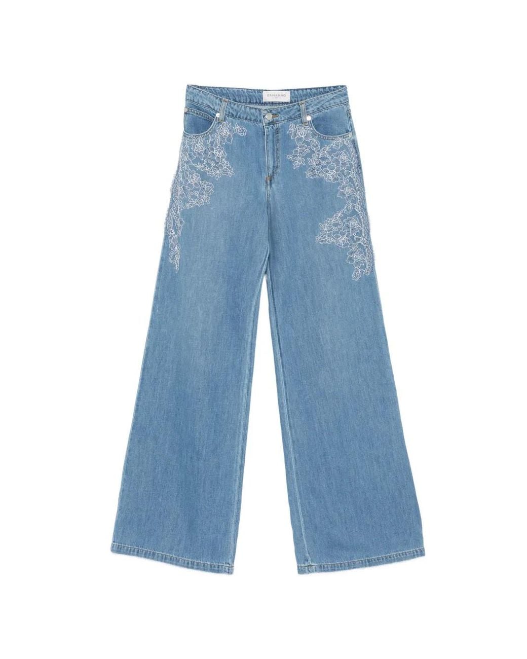 Ermanno Scervino Blue Floral Embroidered Jeans