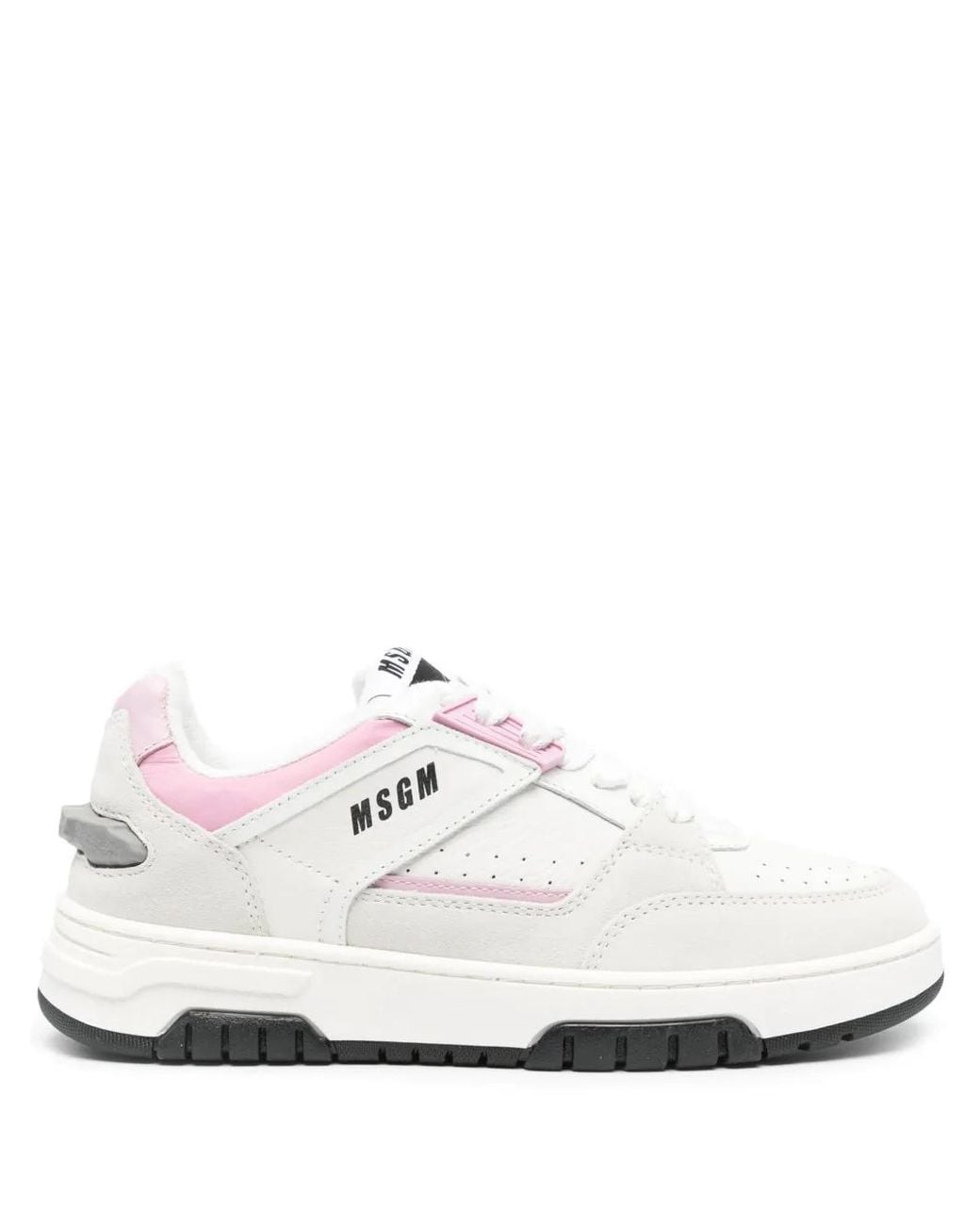 MSGM White Logo-Print Leather Sneakers