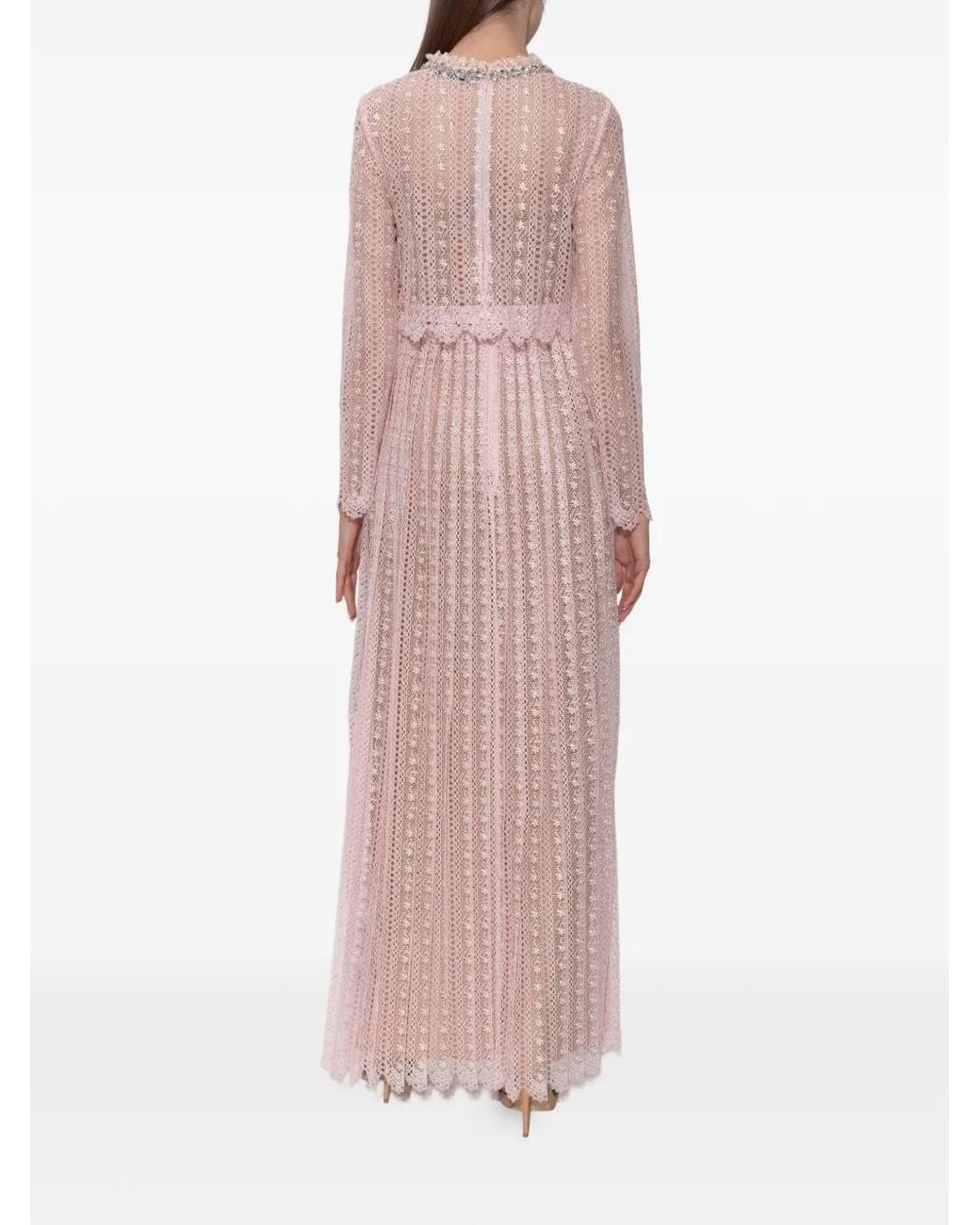 Self-Portrait Pink Open-Work Long-Sleeve Dress