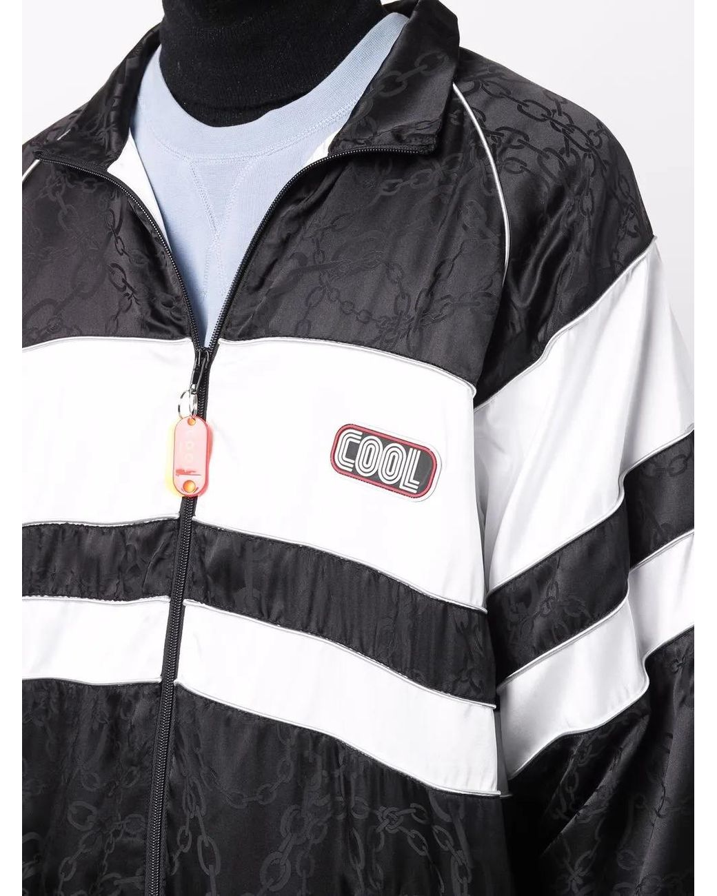 COOL T.M Black Monogram Logo-Print Zip Jacket for men