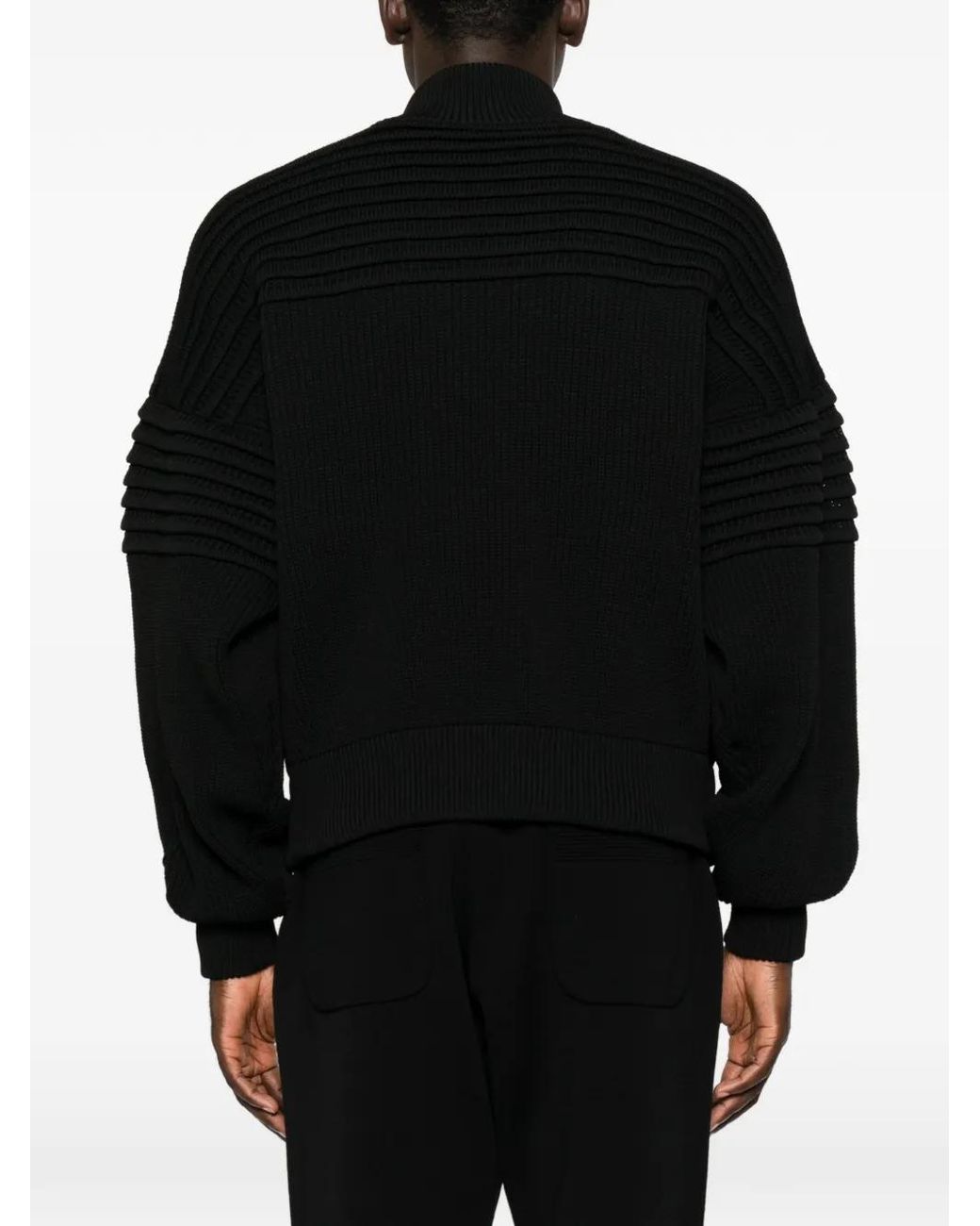 CFCL Black Ribbed-Knit Zip-Up Cardigan for men