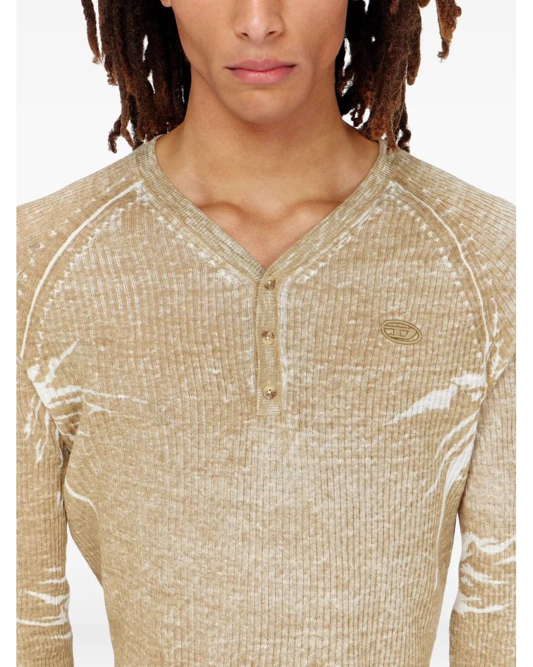 DIESEL Natural Light Ribbed Knit Sweater With V-Neck for men