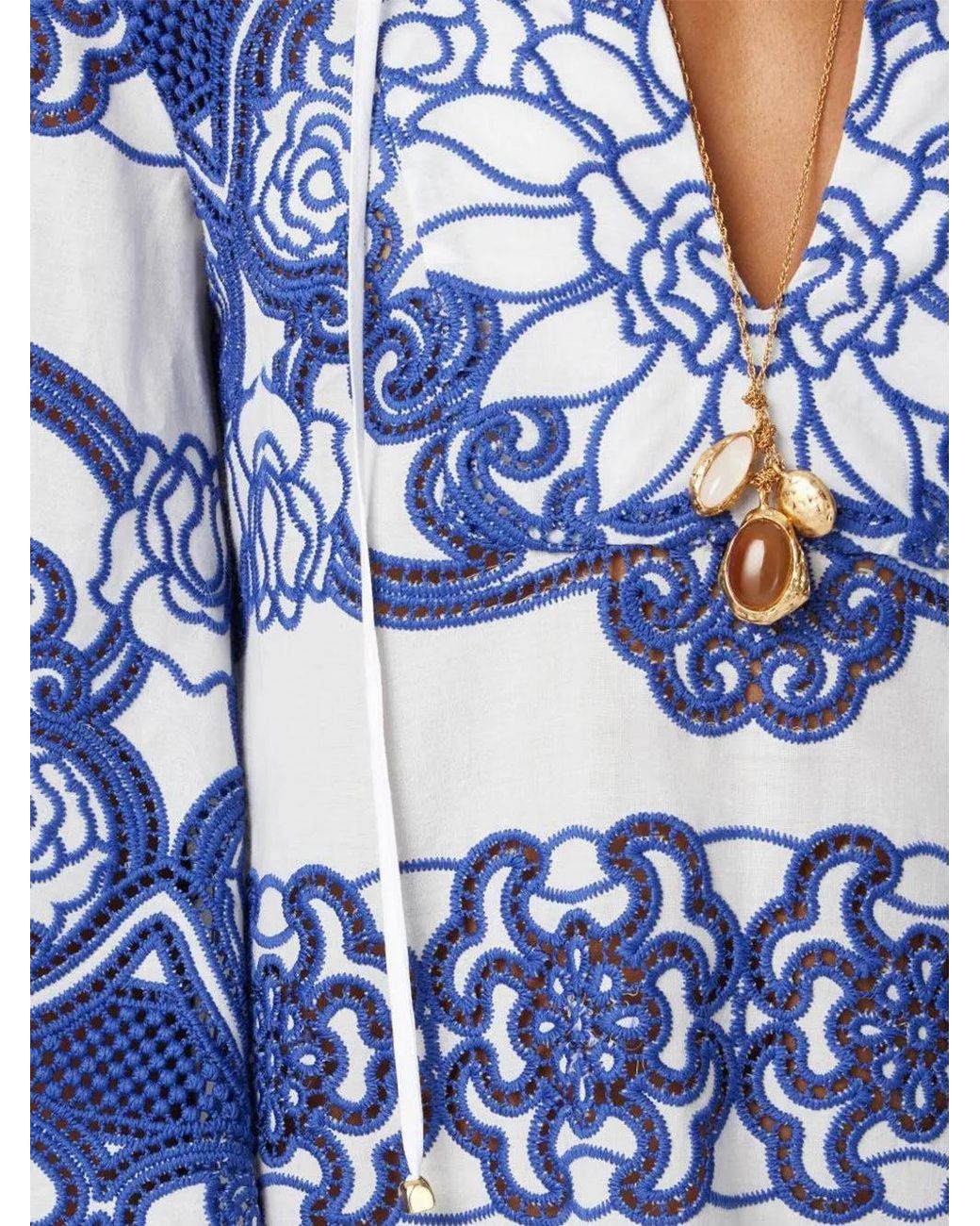 Borgo De Nor Blue Clea Embroidered Midi Dress