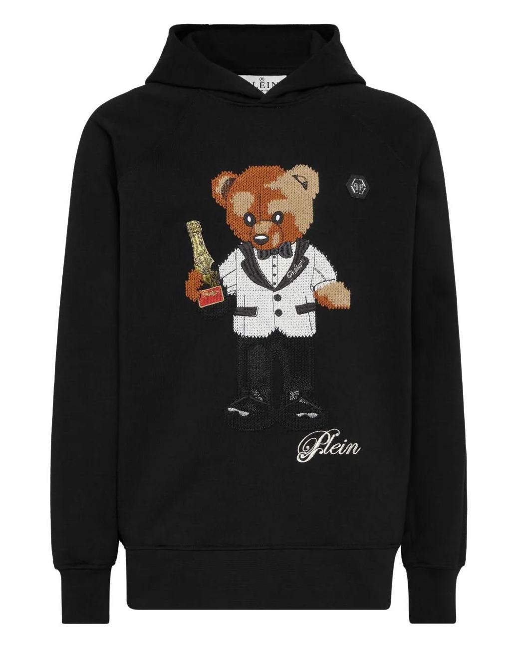 Philipp Plein Black Hoodie Teddy Waiter for men
