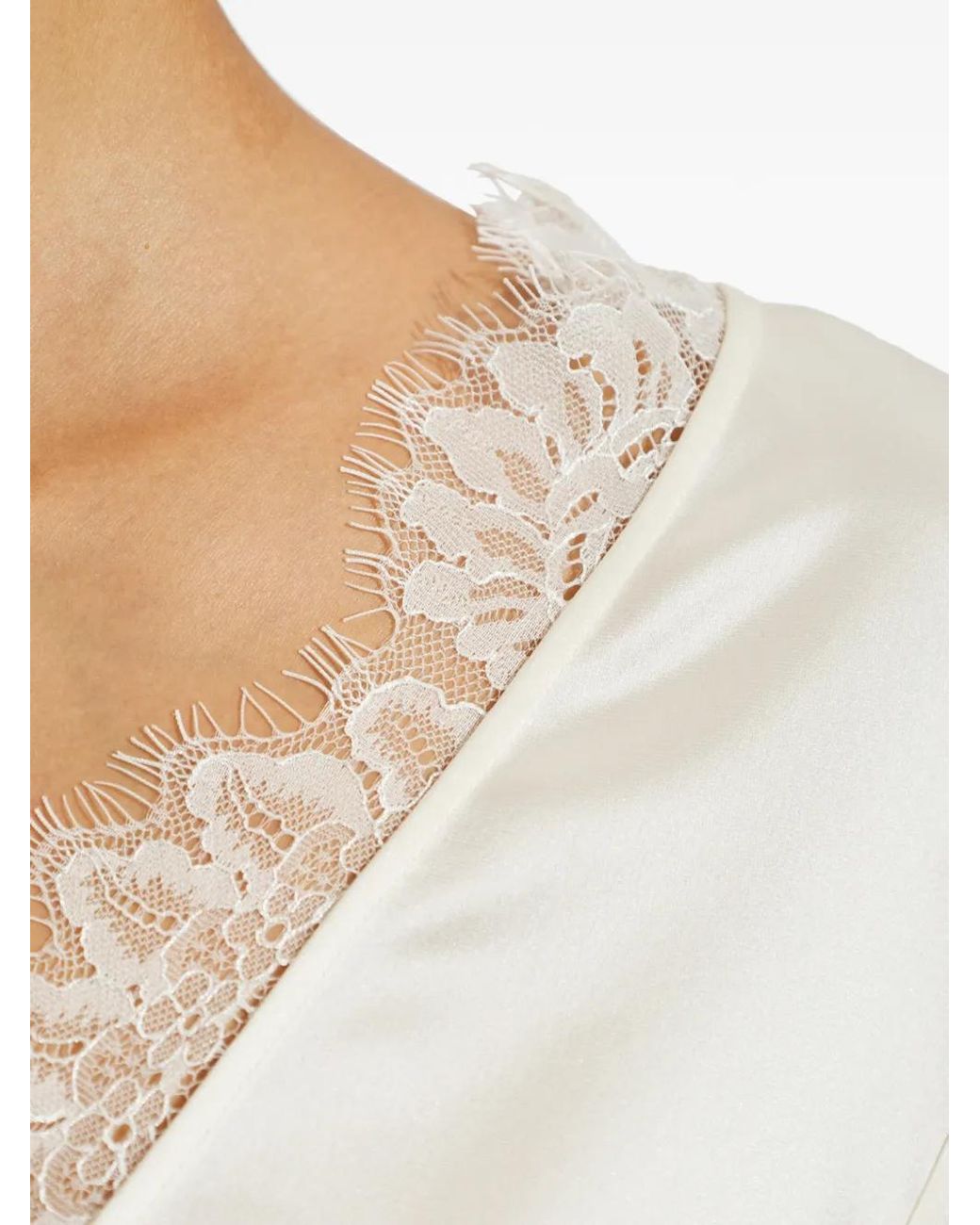 Ganni White Lace-Trim Satin Blouse