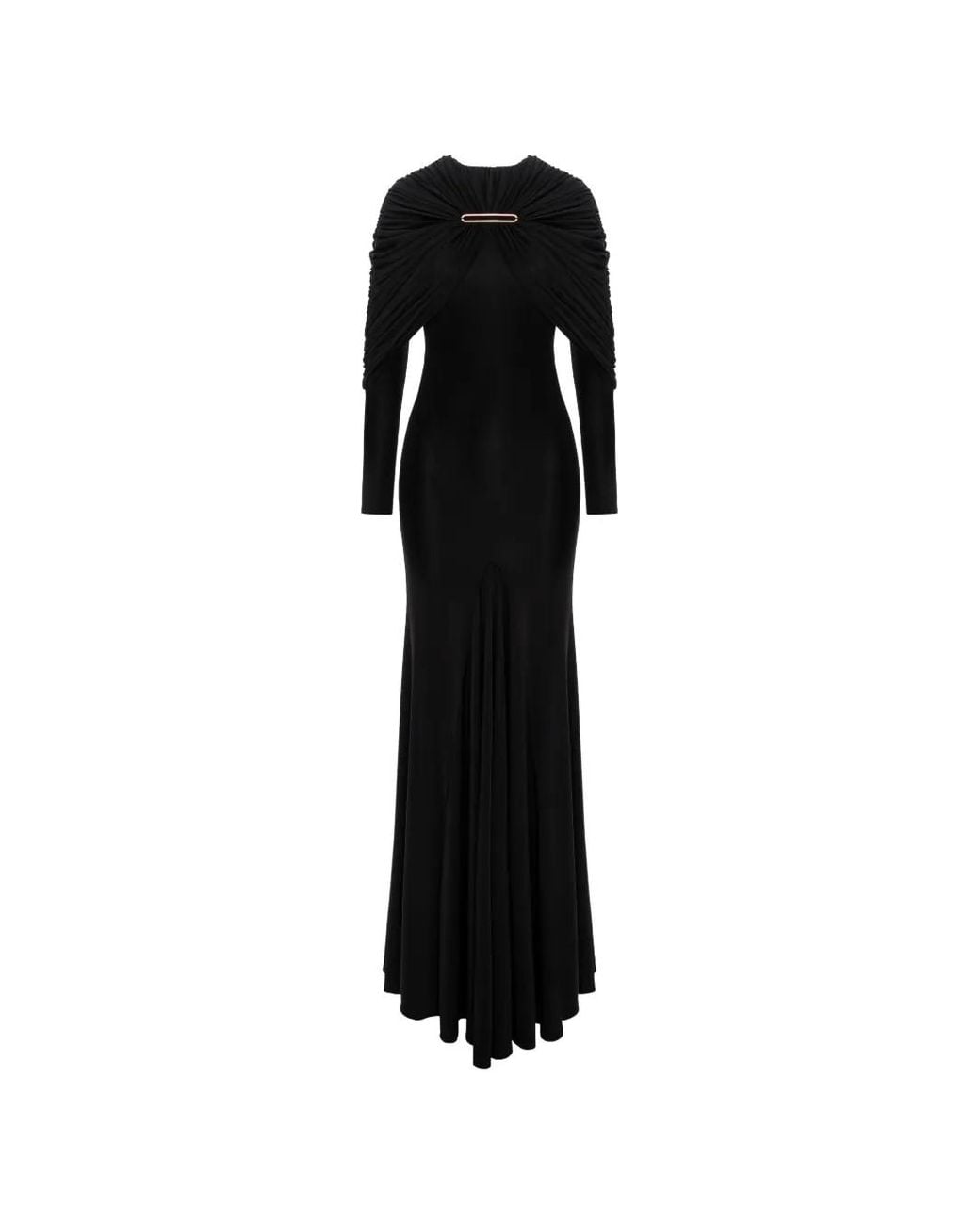 V:PM ATELIER Black Anais Pleated-Cape Maxi Dress