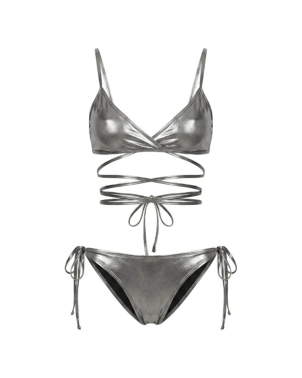 The Attico Gray Criss-Cross Wrap-Around Bikini Set