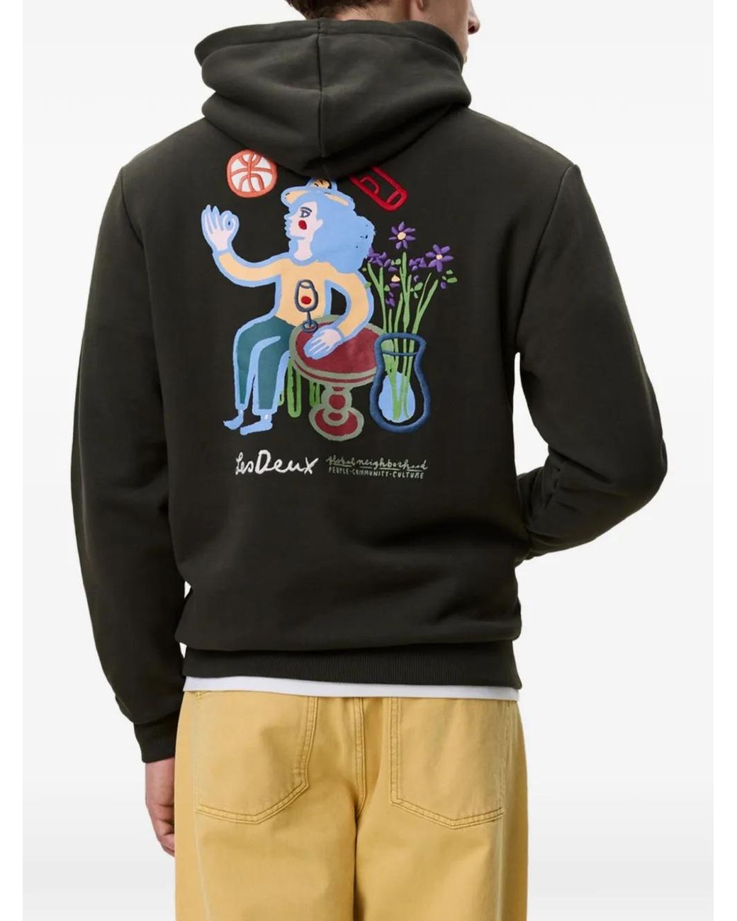 Les Deux Black Rural Graphic-Print Drawstring Hoodie for men