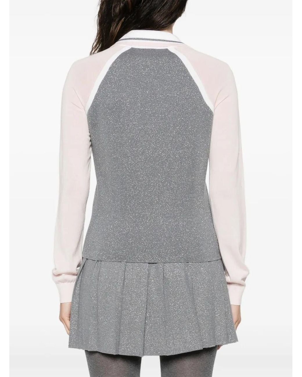 Casablanca Gray Merino Lurex Long-Sleeve Tennis Polo