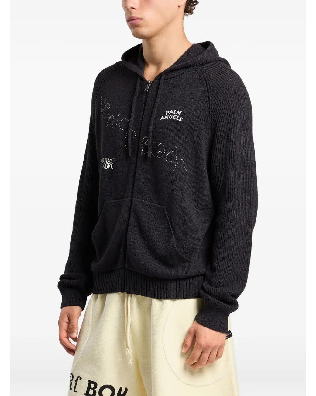 Palm Angels Black Hoodie Surfer Dreams À Fermeture Zippée for men
