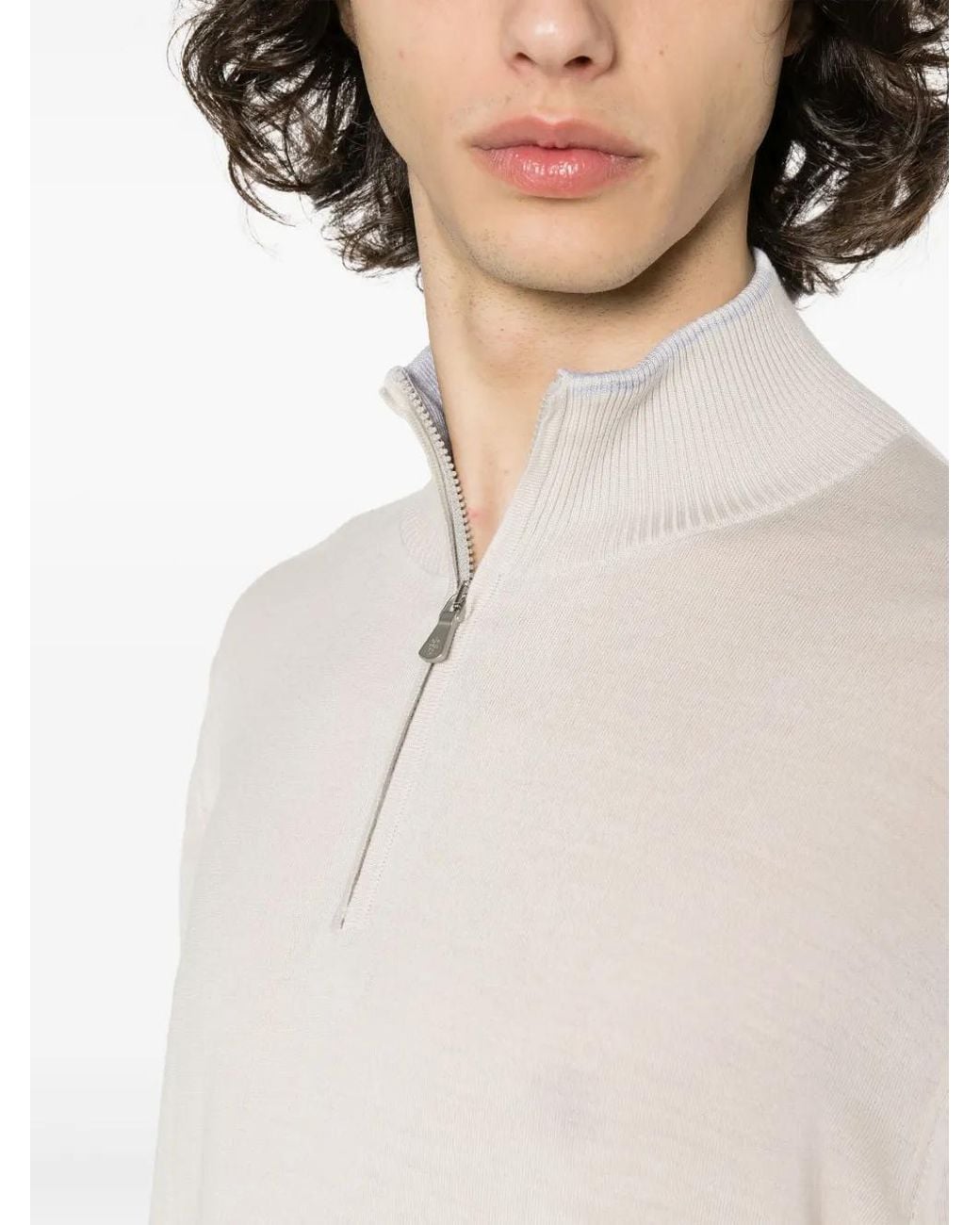 Eleventy White Half-Zip Wool Jumper for men