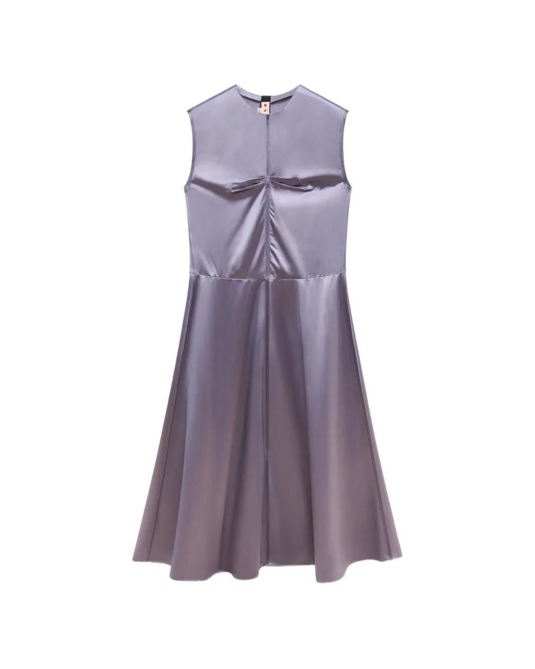 Marni Purple Satin Sleeveless Dress With Contrast Stitching