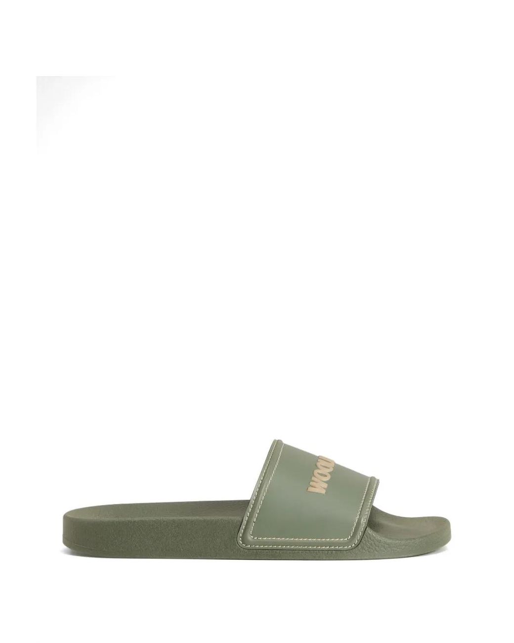 Woolrich Green Contrasting Stitching Logo Slide Sandals for men