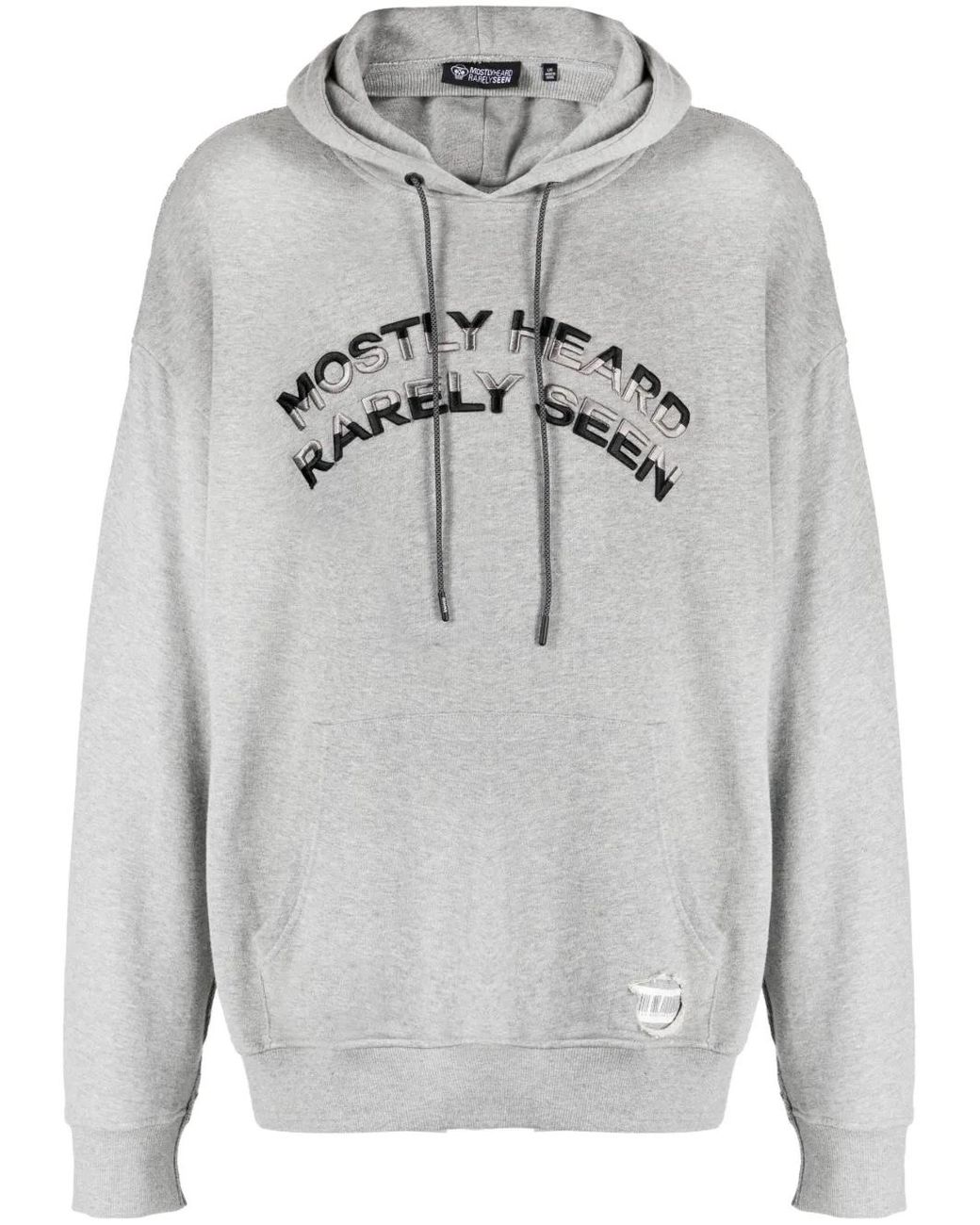 Mostly Heard Rarely Seen Gray Logo-Embroidered Hybrid Cotton Hoodie for men