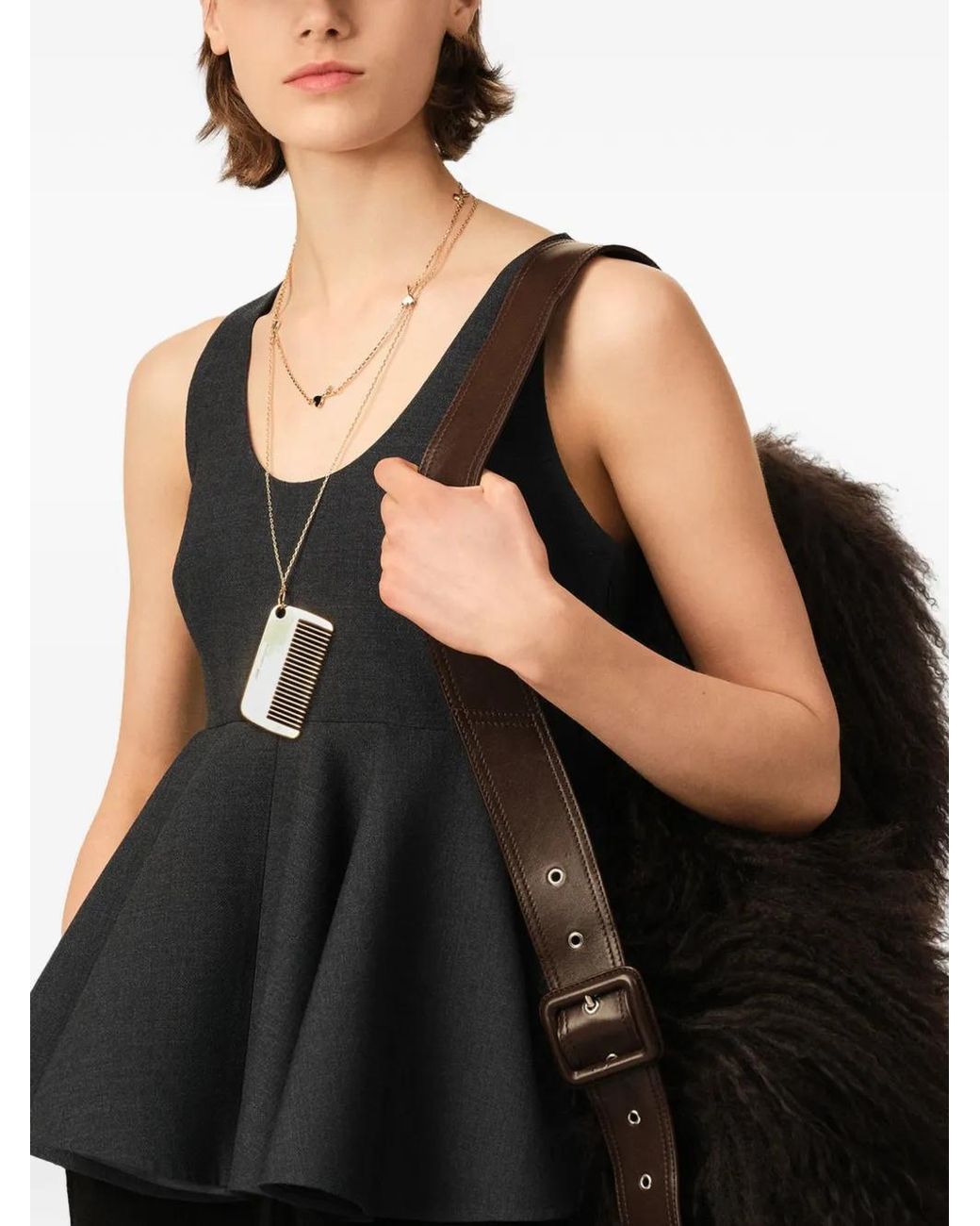 AMI Black Peplum Sleeveless Wool Top