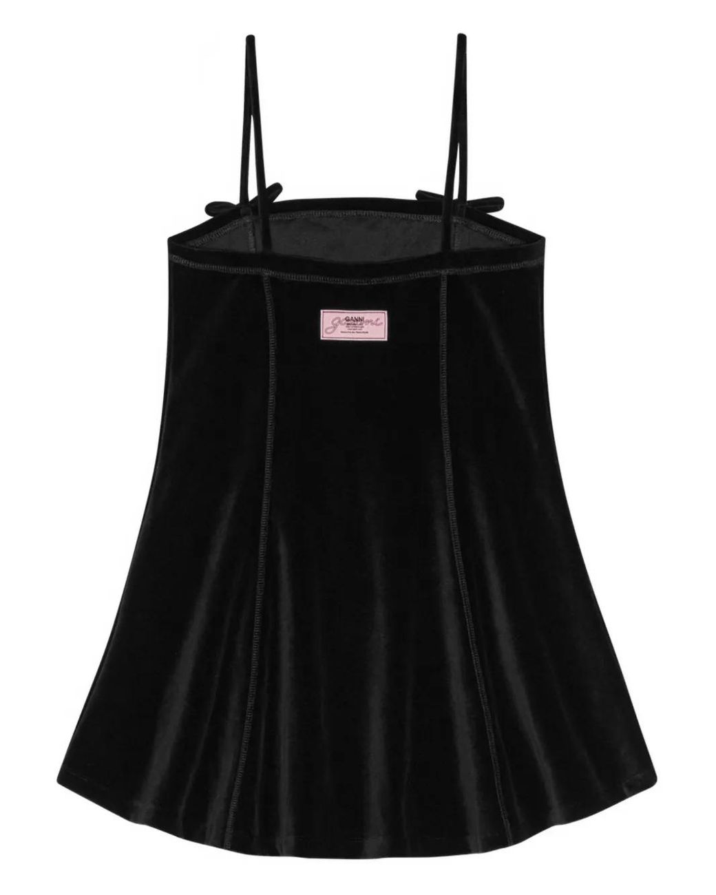 Ganni Black Bow-Detailing Velvet Mini Party Dress