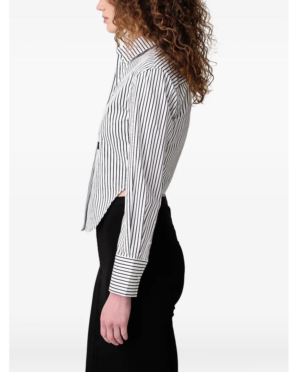 WRSTBHVR Gray Quinn Vertical-Stripe Curved-Hem Shirt