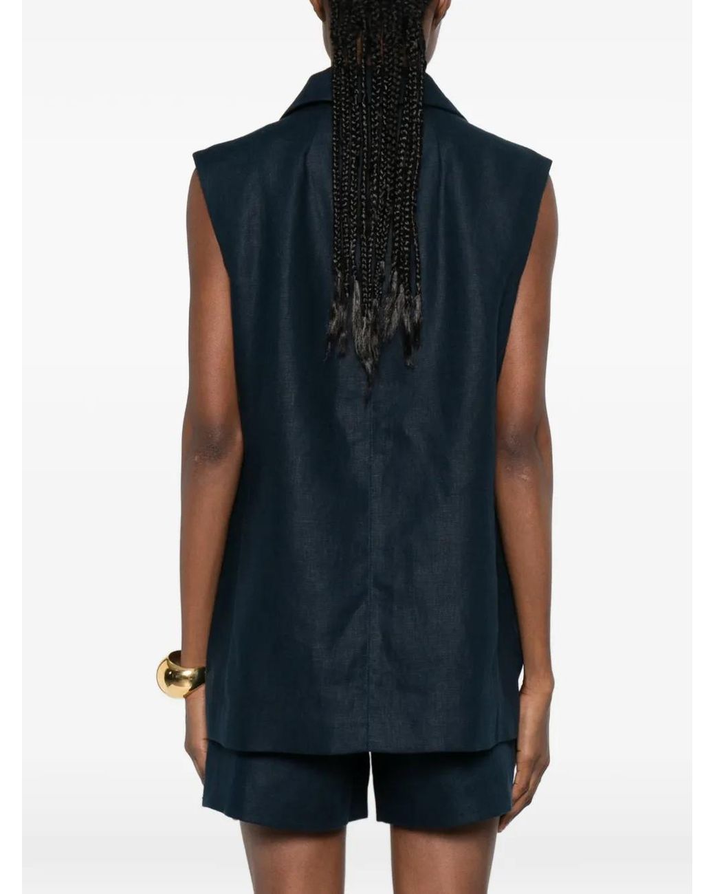 Max Mara Blue Double-Breasted Sleeveless Jacket