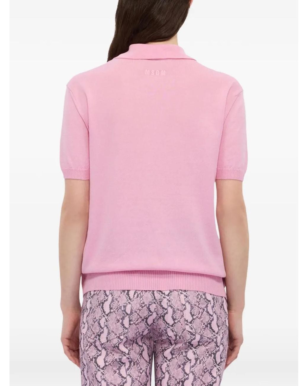 MSGM Pink Studded Polo Shirt
